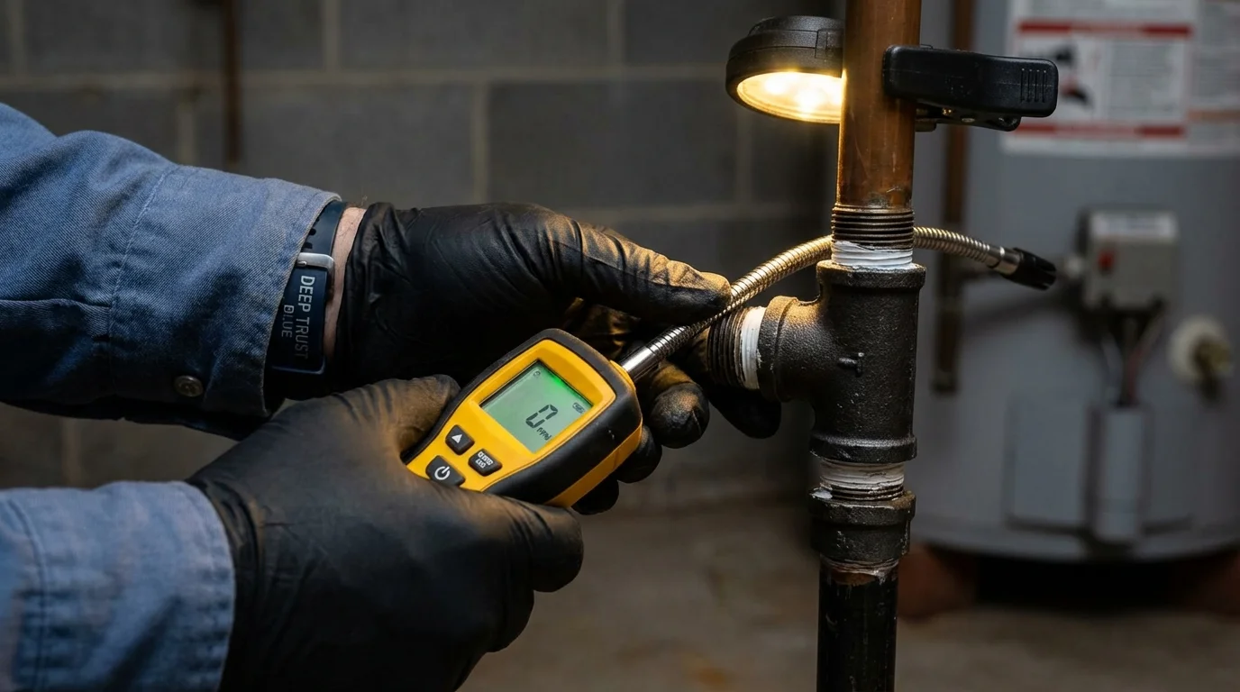Gas leak detection with electronic sniffer by Johns Plumbing LLC in Anson